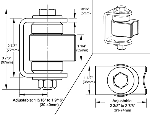 Heavy Duty Two Sealed Bearing Gate Hinge Weld onto The Gate for Welding on Larger Iron or Steel Vehicular Pedestrian Gates, Adjustable Yoke Pivot Bearing Gate Hinge (Sold as a Pair)
