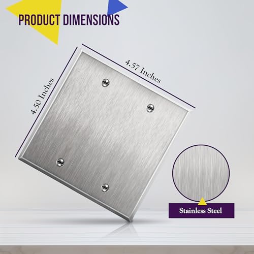 ENERLITES Double Blank Metal Wall Plate, for Unused Holes, 2-Gang Silver - color: Stainless Steel, size: 2 Gang - Standard