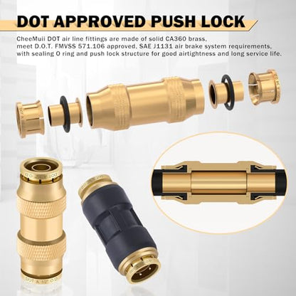 CheeMuii 32PCS Brass DOT Air Line Fittings DOT Quick Connect Straight Union - color: Gold, size: 32 PCS