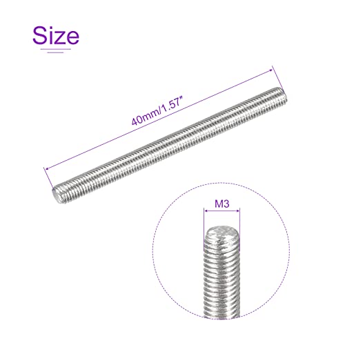DMiotech 20 Pack M3 x 40mm Fully Threaded Rod 304 Stainless Steel Right Hand Threads Rod Bar Studs Clamps and U-Bolts - size: M3 x 40mm