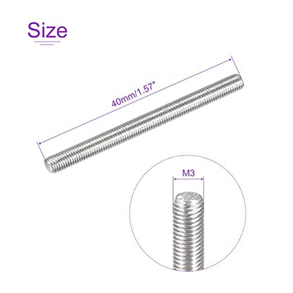 DMiotech 20 Pack M3 x 40mm Fully Threaded Rod 304 Stainless Steel Right Hand Threads Rod Bar Studs Clamps and U-Bolts - size: M3 x 40mm
