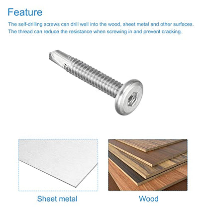 uxcell Hex Socket Self Tapping Screws, #10 x 1-1/4" 410 Stainless Steel Sheet Metal Flat Head Drilling Screw 50pcs, Silver - color: Silver, size: #10 x 1-1/4"