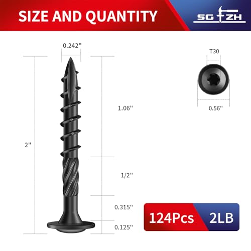 #14 x 2 Inch Lag Screws (124Pcs) 2lb. Structural Wood Screw, Black, Carbon Steel, Washer Head, Rust Resistant epoxy Coated, T30 Torx Bit - color: Black, size: #14 x 2"