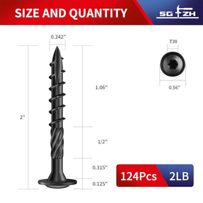 #14 x 2 Inch Lag Screws (124Pcs) 2lb. Structural Wood Screw, Black, Carbon Steel, Washer Head, Rust Resistant epoxy Coated, T30 Torx Bit - color: Black, size: #14 x 2"