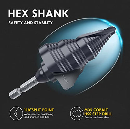1/4"-1-3/8" Double Sprial Flute M35 Cobalt Step Drill Bit - size: 1/4"-1-3/8"(2 Flute)
