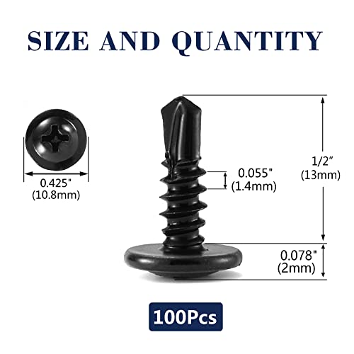 #8 x 1/2" Sheet Metal Screws 100Pcs 410 Stainless Steel Truss Head Fast Self Tapping Screws Black Oxide by SG TZH - color: Black, size: #8 x 1/2"