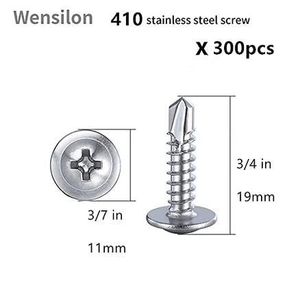 Wensilon（300pcs）#8×3/4”for Sheet Metal Self-Tapping Screws 410 Stainless Steel Truss Head High-Strength Quick Tapping Screws - color: Silver, size: #8X3/4"