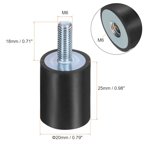 uxcell 6pcs M6x18mm Rubber Isolator Mounts with Studs 20x25mm - size: VD-D20*H25, M6*18