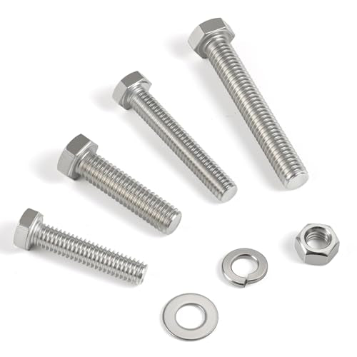 50Sets 1/4-20 x 3/4 Hex Head Screw Bolt,Nuts,Flat Washer Kit 304 Stainless Steel 18-8 Full Threaded - size: 1/4-20 x 3/4"