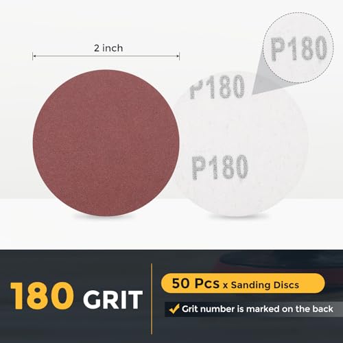 HARFINGTON 50 Pcs 2 Inch Sanding Discs 180 Grit Red Aluminum Oxide - size: 2 Inch(180 Grit)