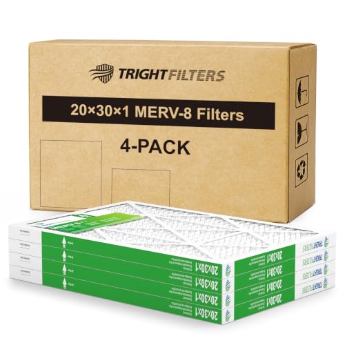 TRIGHTFILTERS 20x30x1 Air Filter 4 Pack, MERV 8 Pleated HVAC Furnace Filter - size: 20x30x1