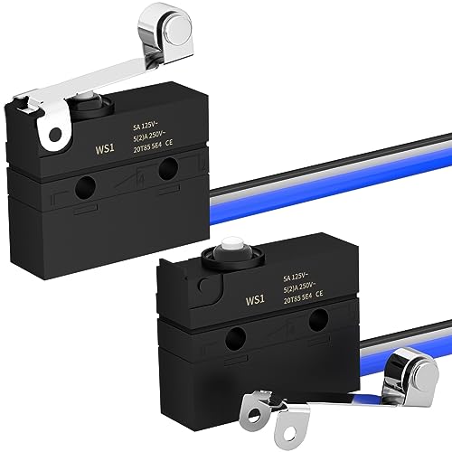 Joinfworld Micro Switch with Lever Waterproof IP67 Sealed Roller Lever Limit Switch SPDT 3 PIN Pre-Wired Micorswitch 5A 250VAC -2PC - style: WS1-Roller Lever