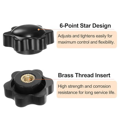 HARFINGTON 6pcs Star Knobs M5 Female Thread 25mm 6-Point Plastic Head Brass Insert Non-Through Hole Screw-in Threaded Hand Knob Clamping Handle, Black - color: Black, size: M5 x 25mm