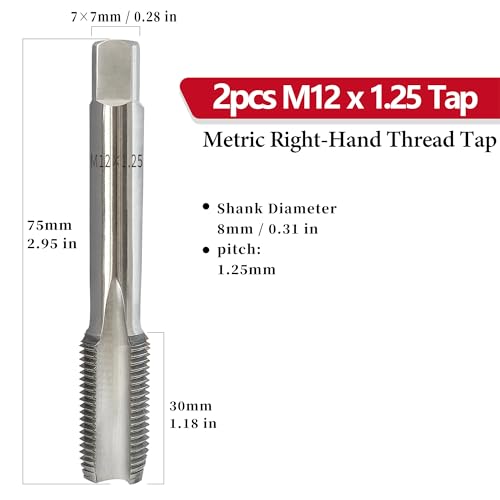 2Pcs M12x1.25 Metric Right-Hand Thread Tapping Tool, Hand Taper & Plug Tap - size: m12x 1.25