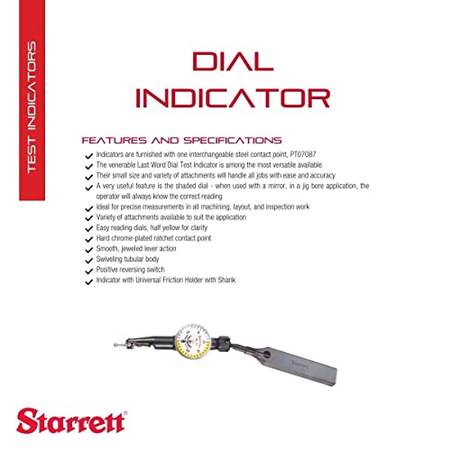 Starrett 711 Last Word Dial Test Indicator, .030" Range, .001" Graduation - size: 0-0.03", White Dial, style: 0.001" Graduation