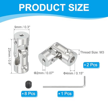 PATIKIL Rotatable Universal Steering Shaft 2mm to 4mm Inner Dia, 4 Pcs U Joint Shaft Coupling U Joints Coupler Connector Accessories with M3 Screws for Motor Model Robots - size: 2mm to 4mm