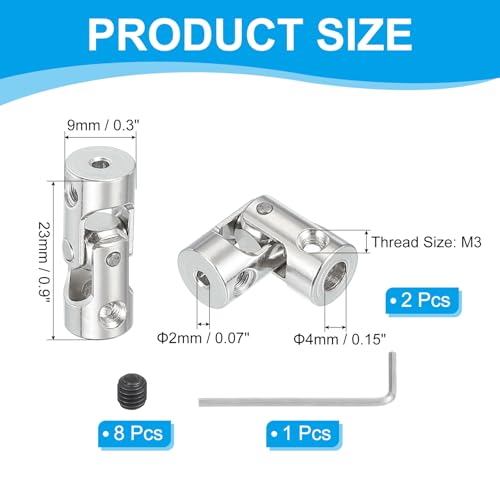 PATIKIL Rotatable Universal Steering Shaft 2mm to 4mm Inner Dia, 4 Pcs U Joint Shaft Coupling U Joints Coupler Connector Accessories with M3 Screws for Motor Model Robots - size: 2mm to 4mm