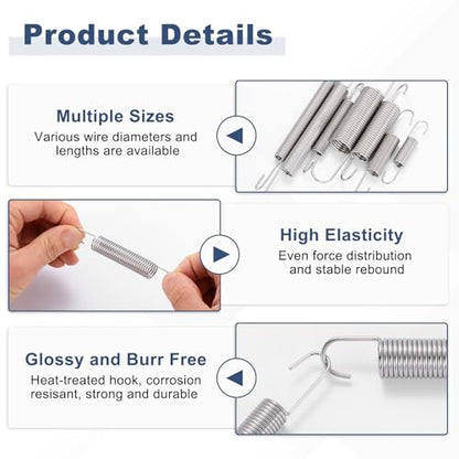 uxcell 8Pcs Stainless Steel Extension Spring w/Hook 1.5mmWD,12.5x78mm ODxL - size: 1.5mm Wire, 12.5mmx78mm(ODxL)