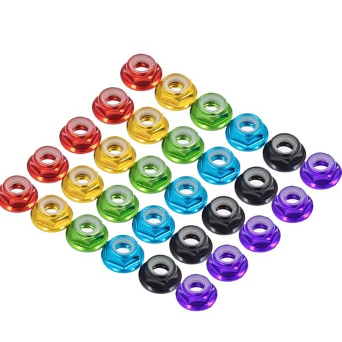30PCS M5 Low Profile Aluminum Lock Nuts, CW (Right Hand) Thread 4.5mm Slim Flanged Nylon Insert Nuts for FPV Racing Drone Motors, 6 Colors Assorted - color: Low Profile MIX, size: M5