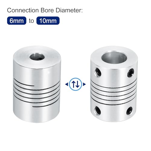 uxcell 2Pcs 6mm to 10mm Aluminum Alloy Shaft Coupling L25xD19 Flexible Coupler Beam for 3D Printer CNC Machine DIY Encoders and Motors Shaft,Silver - size: 6mm to 10mm