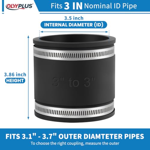 2 Pcs 3 IN Flexible PVC Pipe Coupling with Stainless Steel Clamps Fit 3 IN Nominal Pipes, Couplers for Plastic and Copper Pipe Plumbing Connections, Drain Repair, Dust Hose - size: 3 in