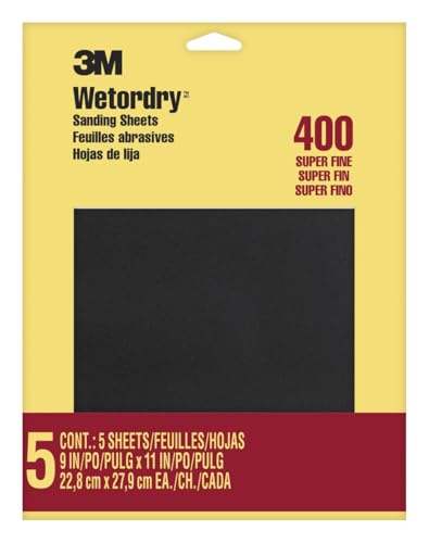 3M Wetordry Sandpaper, 9 in. x 11 in., 400 Grit, 5 Sheets, for Sanding Between Coats of Varnish, Lacquer, Paint & Other finishes, Waterproof Paper,Sanding Paper (9085NA), 2-Pack - style: Super Fine, 2-Pack (10 Sheets)