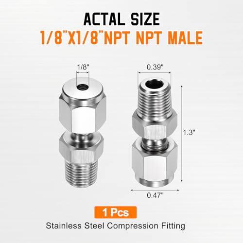 1/8"OD Compression x 1/8" NPT Male Union Coupling Connector - size: 1/8"OD Compressionx1/8" MNPT