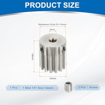 uxcell 1 Mod 14T Spur Gear 4mm Bore, 304 Stainless Steel Pinion Gear - size: 1 Mod 14T, 4mm