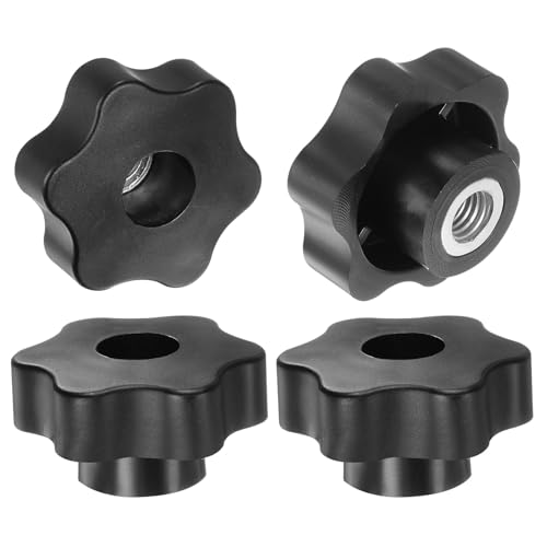 HARFINGTON 4pcs Star Knobs M10 Female Thread 48mm Head Plastic Through Hole Brass Screw-in Clamping Handles Threaded Hand Knobs, Black - color: Black, size: M10 x 48mm