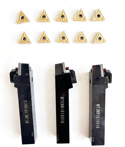 3pcs 5/8" 16mm Indexable Carbide Lathe Turning Tool Holder Set MTJNR1616H16+ MTJNL1616H16+MTENN1616H16 with 10pcs TNMG160404/TNMG331 Carbide Turning Insert