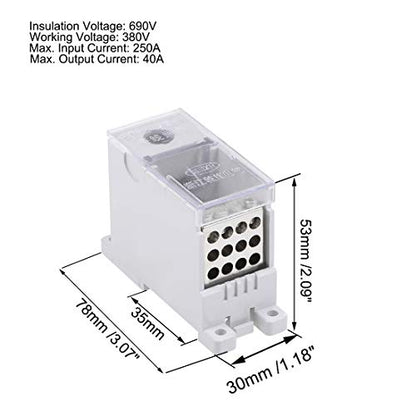 uxcell 1 Input 12 Output DIN Rail Terminal Blocks 660V 250A Connectors
