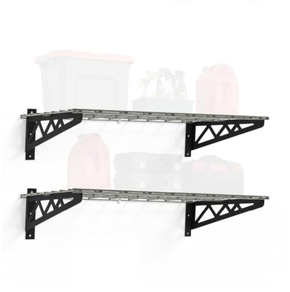 SafeRacks Steel Garage Wall Shelves 2-Pk w/Hooks, 500lb, Hammertone (18x36) - color: Hammertone, size: 18"x36" (2-Pack)