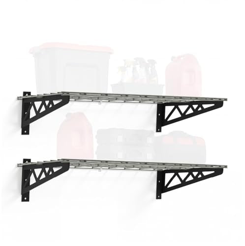 SafeRacks Steel Garage Wall Shelves 2-Pk w/Hooks, 500lb, Hammertone (18x36) - color: Hammertone, size: 18"x36" (2-Pack)