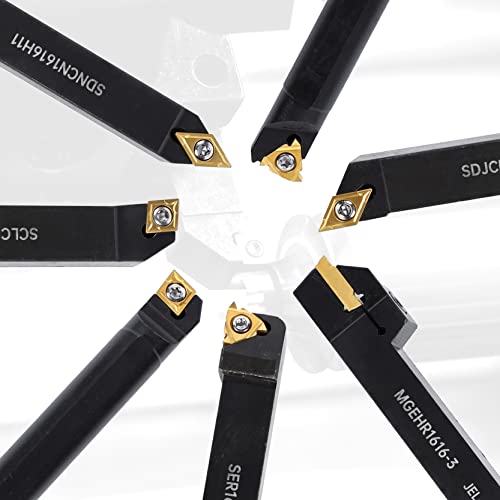 Lathe Turning Holders Threading Tools Threading Holders 21pcs - Metal Lathe Cutting Tools 7pcs 5/8" Boring Bar Set+14pcs Indexable Carbide Inserts Golden for Lathe Tools - color: 5/8" turning holder kits