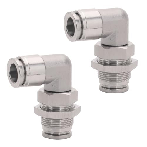 2Pcs Bulkhead Elbow 3/8" Tube OD x 3/8" NPT Push to Connect Fittings - size: 3/8" x 3/8"