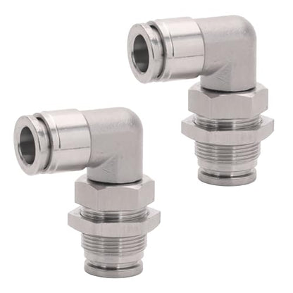 2Pcs Bulkhead Elbow 3/8" Tube OD x 3/8" NPT Push to Connect Fittings - size: 3/8" x 3/8"