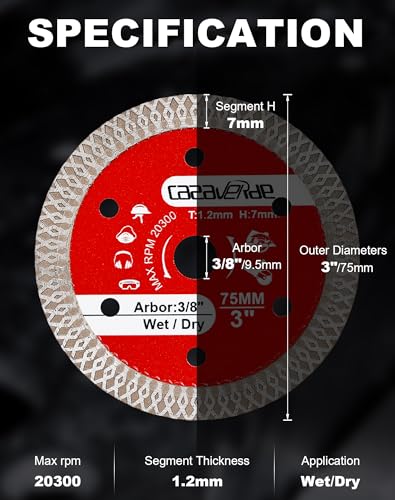 Casaverde 2 Pcs/Lot 75mm Ceramic Tile Cutting Blade,3" x Arbor 3/8" Diamond Blade for Ceramic,Hard Porcelain,Glazed Tiles,Granite，Marble - size: 75mm - X Mesh