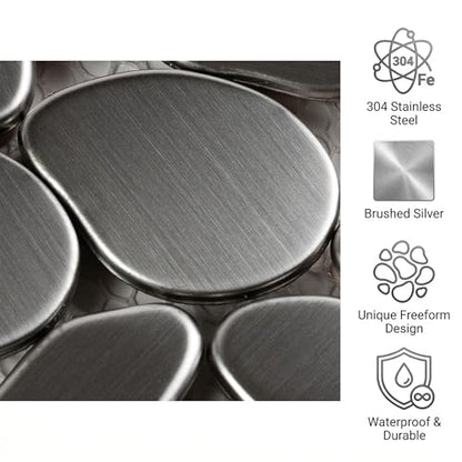 5 Sheets Metal Kitchen Backsplash Mosaic Tiles,Silver,Mesh Backing
