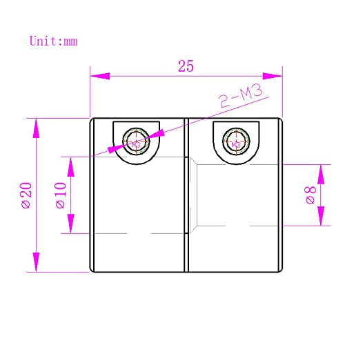 2PCS Shaft Coupling 8mm to 10mm Aluminum Alloy Joint 25mm Length 20mm Diameter Stepper Motor Connector Rigid Coupler for 3D Printer CNC Machine DIY Model (8x10mm, D20 L25) - size: 8x10mm