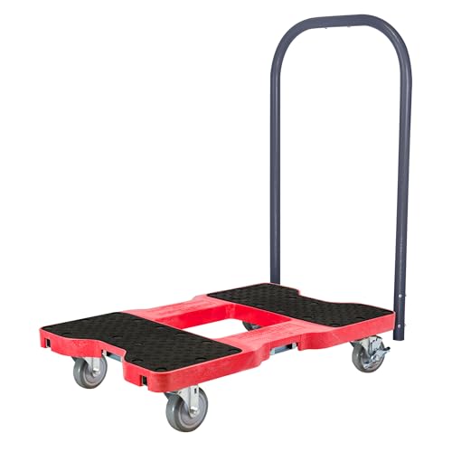 SNAP-LOC, Heavy Duty Push Cart Moving Dolly 4 Wheels, 1,500 lb with Push Bars, 4 Inch Casters, Dollies for Moving Cargo, E Strap Attachment Included, Red - style: Push Cart Dolly, Red