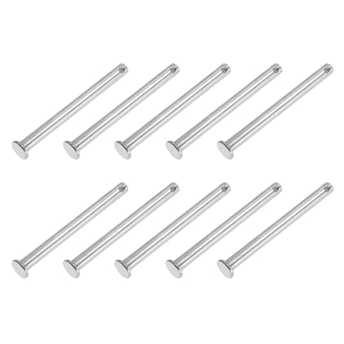 PATIKIL 6 x 70 mm Single Hole Clevis Pins, 10 Pcs 304 Stainless Steel Flat Head Pin for Hitch Pin Lock Link Hinge Systems, Silver - size: 6 x 70 x 66 mm