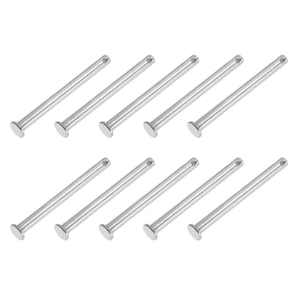PATIKIL 6 x 70 mm Single Hole Clevis Pins, 10 Pcs 304 Stainless Steel Flat Head Pin for Hitch Pin Lock Link Hinge Systems, Silver - size: 6 x 70 x 66 mm