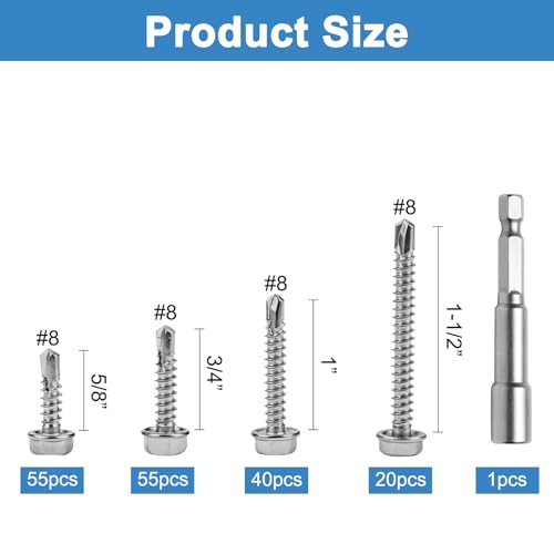 170pcs #8 Hex Head Self Tapping Screws Assortment Kit.