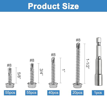 170pcs #8 Hex Head Self Tapping Screws Assortment Kit.