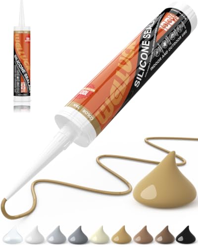 WELLUCK Tan Silicone Caulk, 100% Waterproof Caulking Silicone Sealant Flexible Adhesive, Matches Golden Oak, Honey Maple, Light Oak, Birch, White Oak and Other Light Warm Wood finishes - color: Tan, size: 1 Pack
