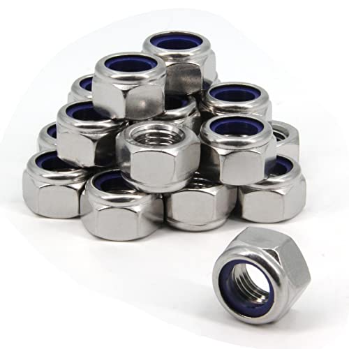 M16 x 2mm Pitch 304 Stainless Steel Self-Locking Hex Lock Nuts, Nylon Insert LockNuts Silver Metric Self Clinching Hex Lock Nuts for Hardware Parts, 20pcs/Pack (M16-20pcs) - size: M16-20pcs