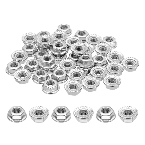 50Pcs Serrated Flange Hex Nuts-#6-32-UNC 304 SS Bright Finish - color: Silver, size: #6-32
