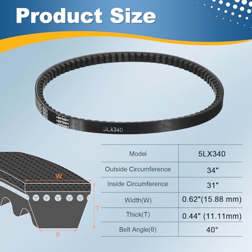 uxcell 5L340 Rubber V-Belt 34" Outer Circ 0.62" Width 0.44" Thickness - size: 5LX340