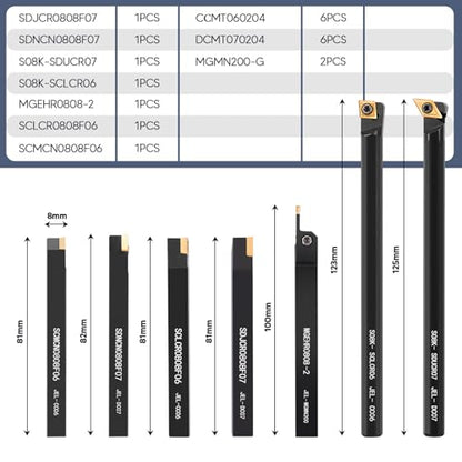 Indexable Lathe Turning Tools 21pcs Kit，5/16" 8mm Shank - style: 7pcs 5/16" 8mm Shanks +14pcs Inserts