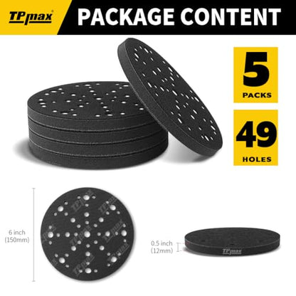 TPmax 6 Inch 49 Hole Sanding Interface Pads Hook & Loop Foam Pads for Orbital Sander Woodworking 5 Pack - size: 49 Hole